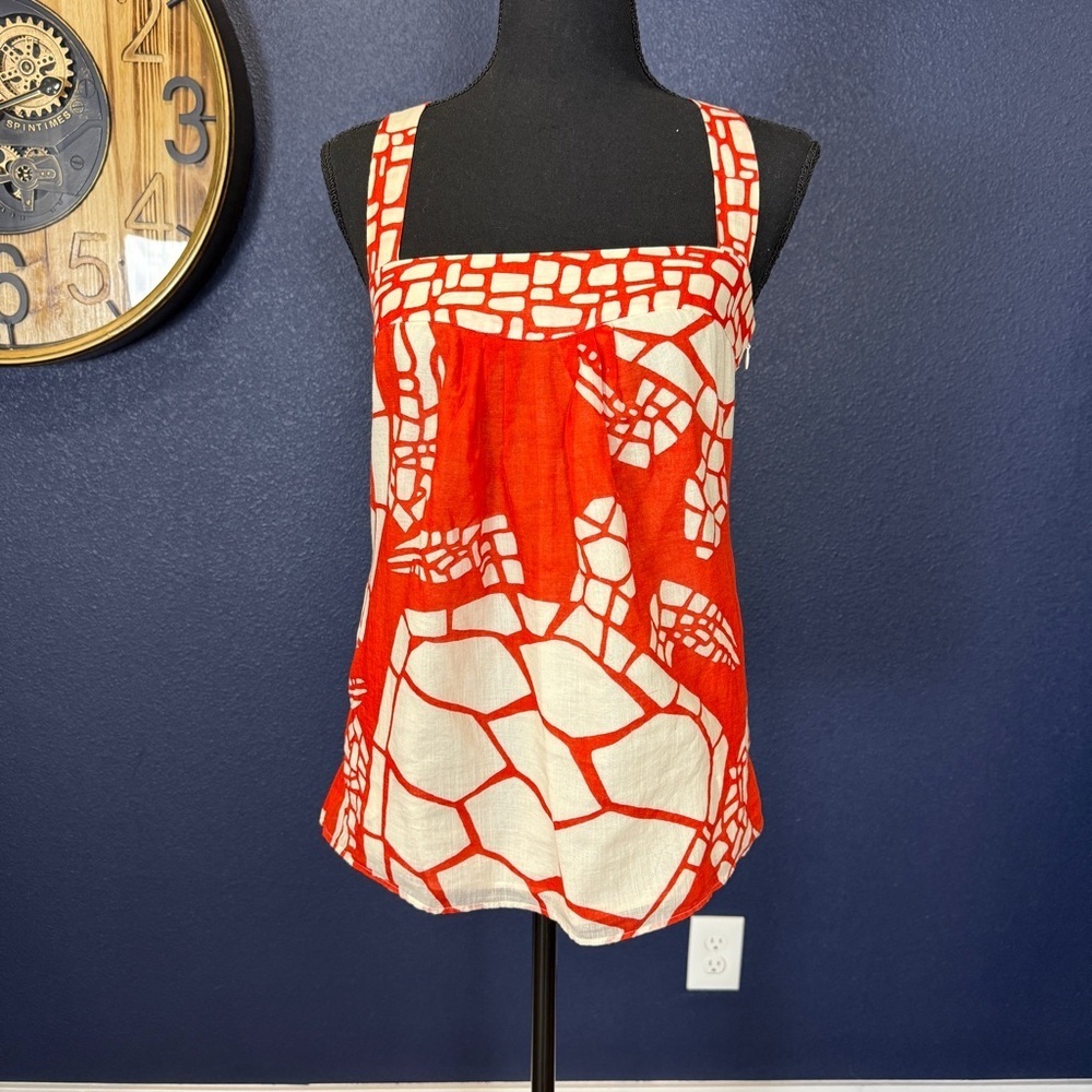 J. Crew Vintage Y2K Red-Orange and White Turtle Print Tank | Size 0